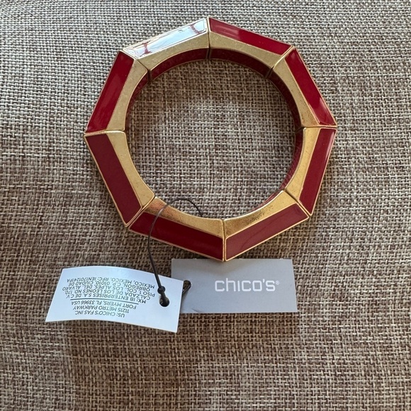 Chico's Red and Gold Geometric Bangle NEW - Picture 1 of 2